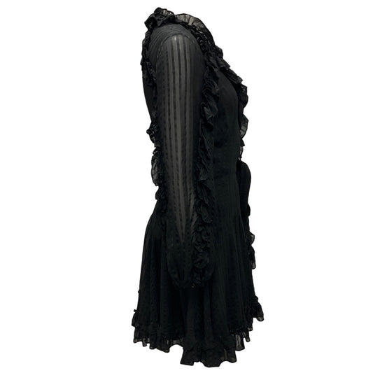 Zimmermann Black Ruffled Silk Chiffon Wrap Dress with Slip