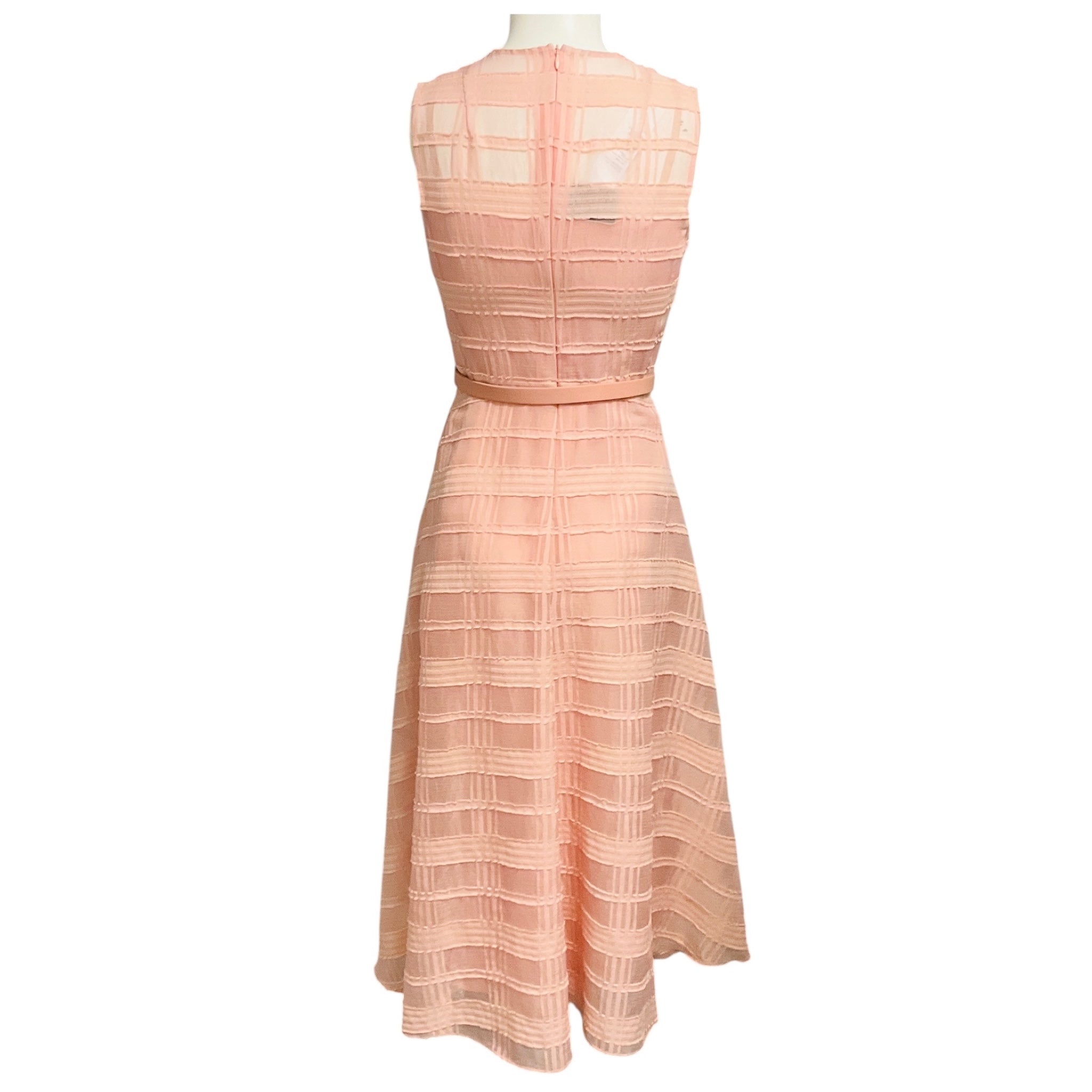 Akris Light Blush Pink Cotton Organza Fit and Flare Midi Dress with Belt