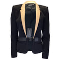 Load image into Gallery viewer, Barbara Bui Black / Beige Lambskin Leather Trimmed Leather Belted Technical Fabric Blazer
