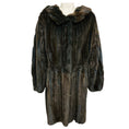 Load image into Gallery viewer, Giuliana Teso Brown / Slate Blue Hooded Mink Fur Coat with Perforated Detail
