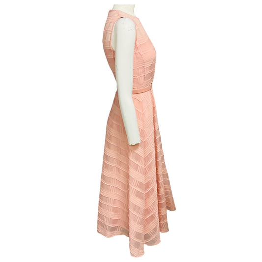 Akris Light Blush Pink Cotton Organza Fit and Flare Midi Dress with Belt