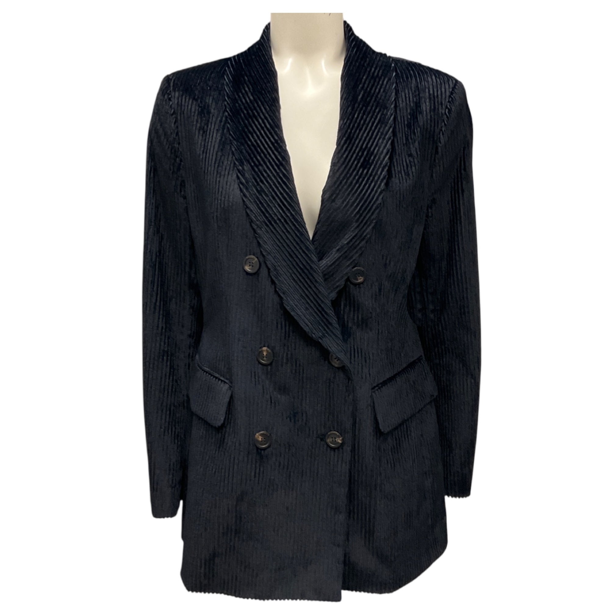 Peserico Black / Navy Double Breasted Velvet Corduroy Blazer