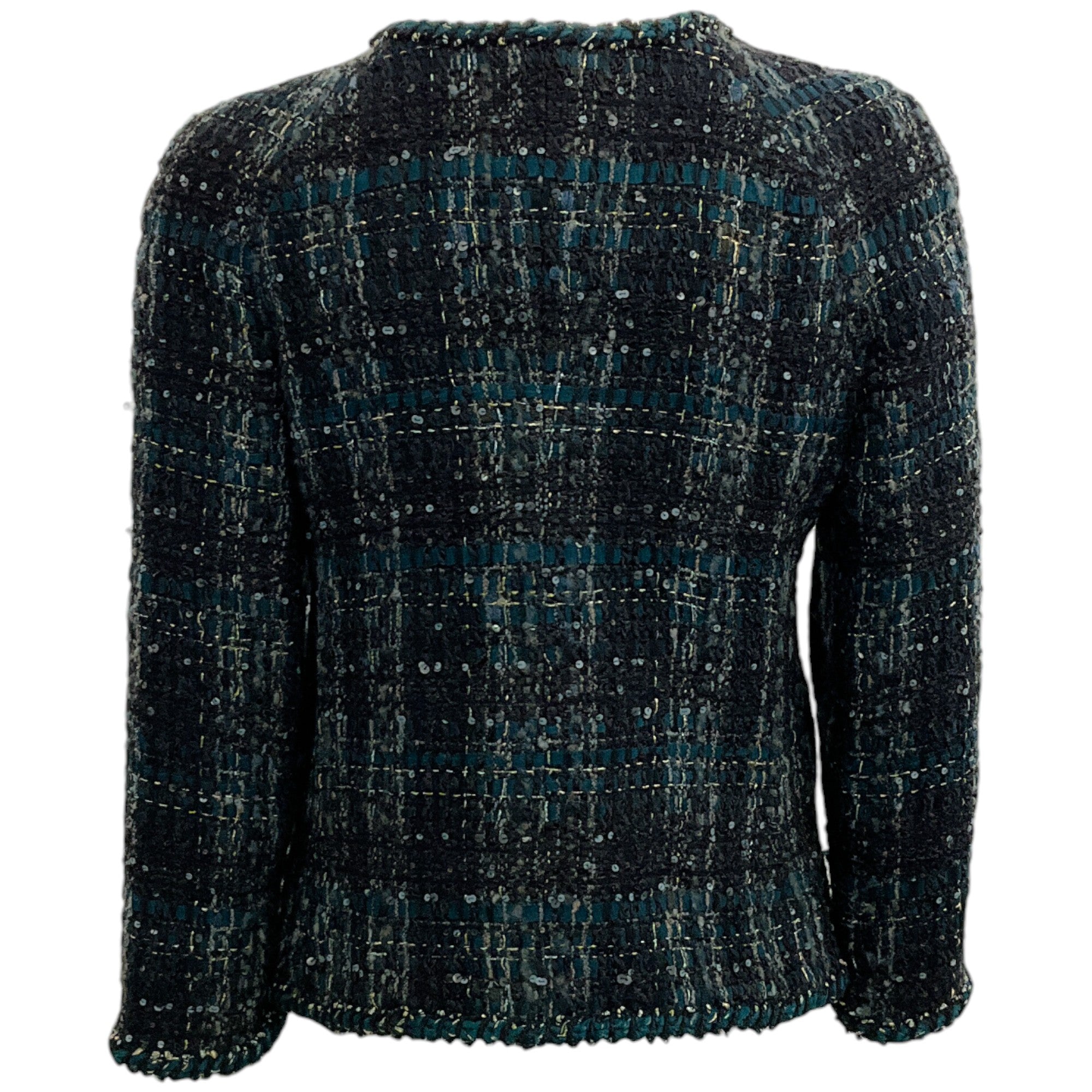 Chanel Dark Teal / Black Tweed Jacket with Sequins