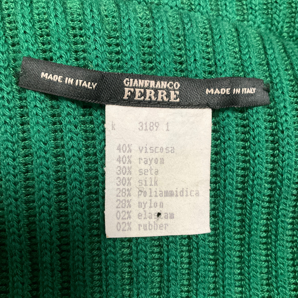 Gianfranco Ferre Vintage Black Velvet Zip Front Jacket with Green Ribbed Knit Trim