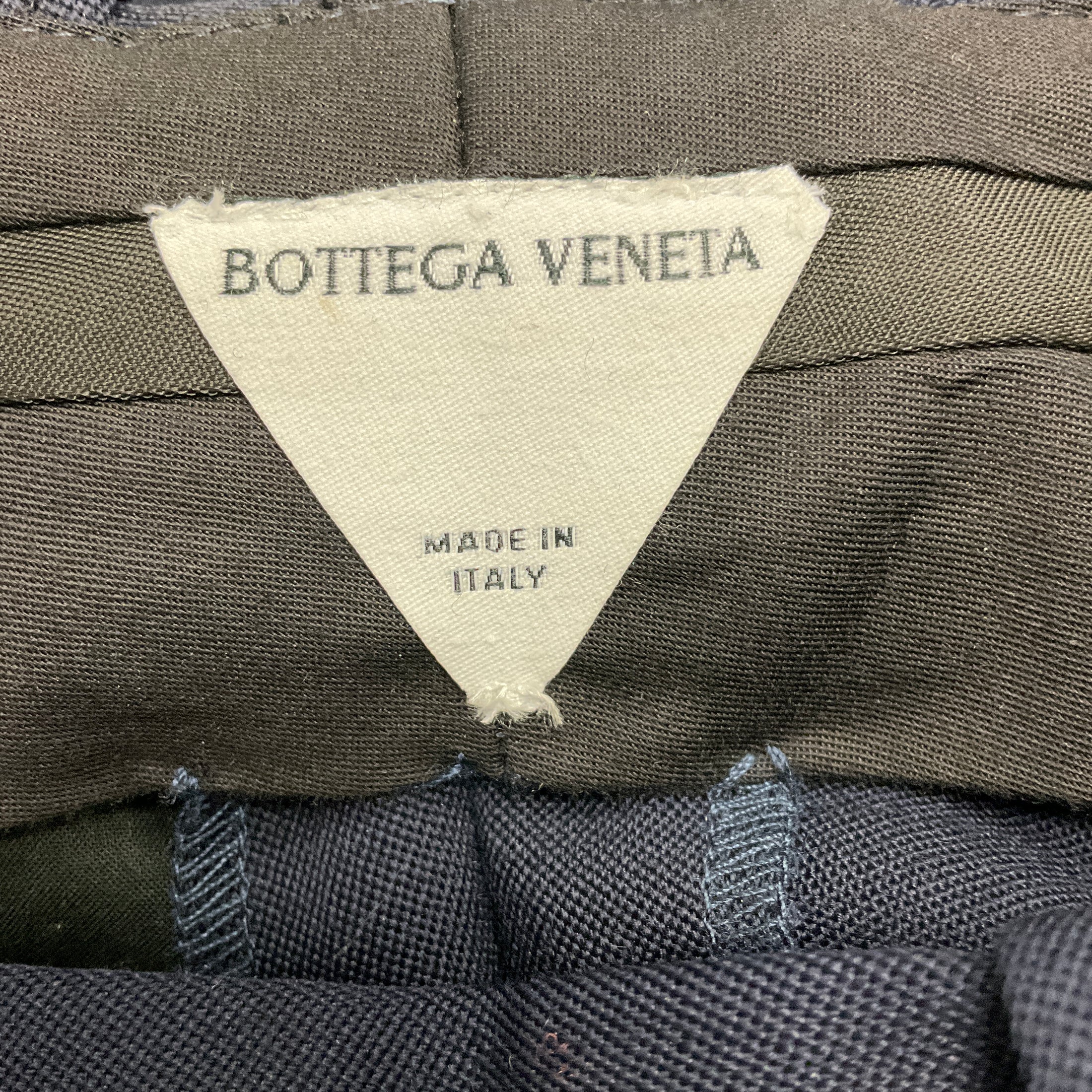 Bottega Veneta Navy Wool Gabardine Straight Fit Classic Trousers