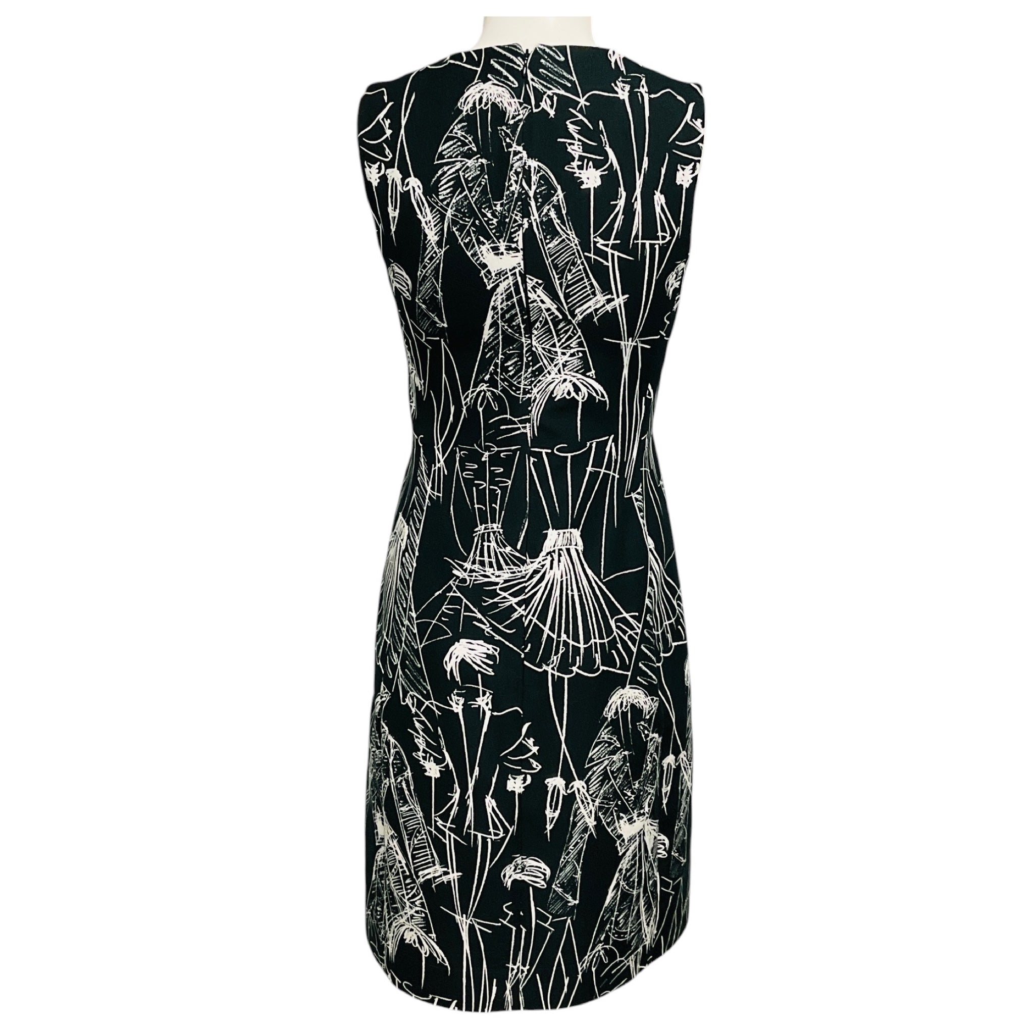 Akris Black / White Fashion Print Sleeveless Cotton and Silk Midi Dress