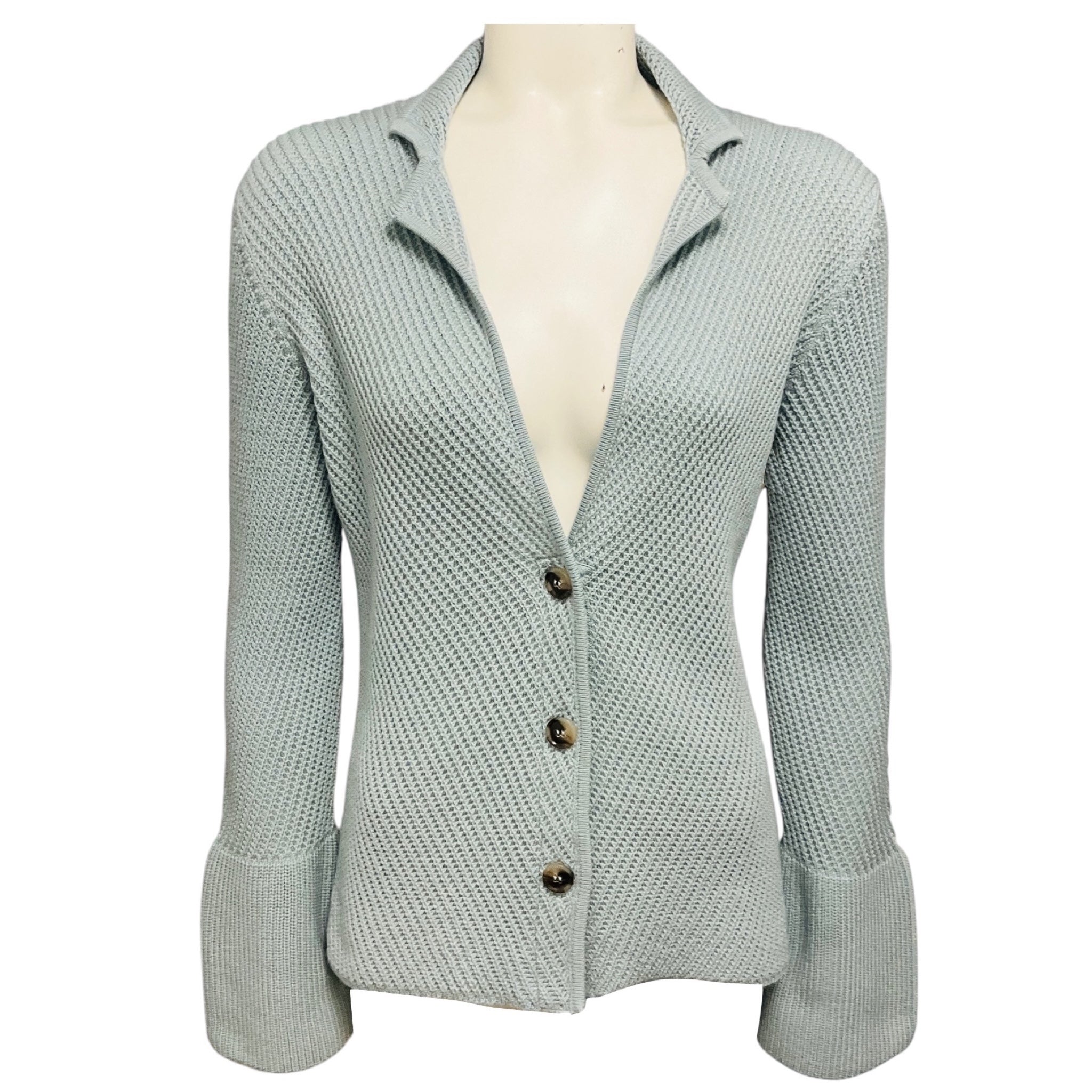 Amina Rubinacci Light Blue Wool Knit Button down Cardigan Sweater
