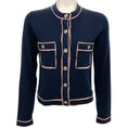 Load image into Gallery viewer, Chanel Navy Blue Cashmere Cardigan with Pink Trim

