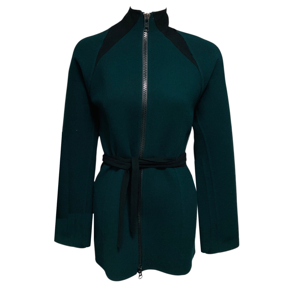 Geoffrey Beene Vintage Dark Green / Black Zip Front Wool Gauze Jacket with Belt