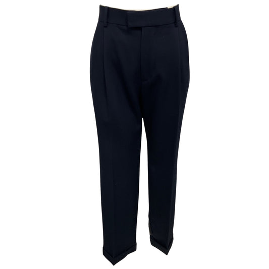 Bottega Veneta Navy Wool Gabardine Straight Fit Classic Trousers