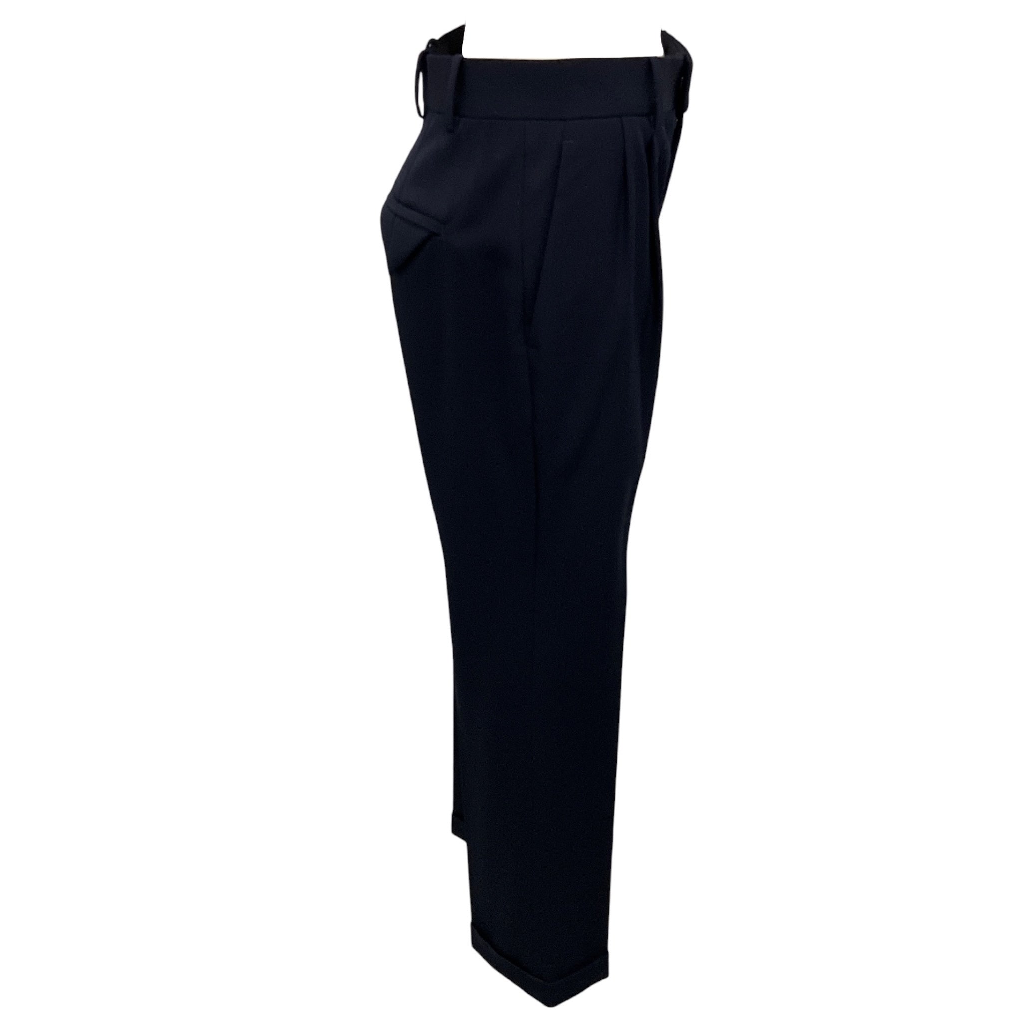 Bottega Veneta Navy Wool Gabardine Straight Fit Classic Trousers