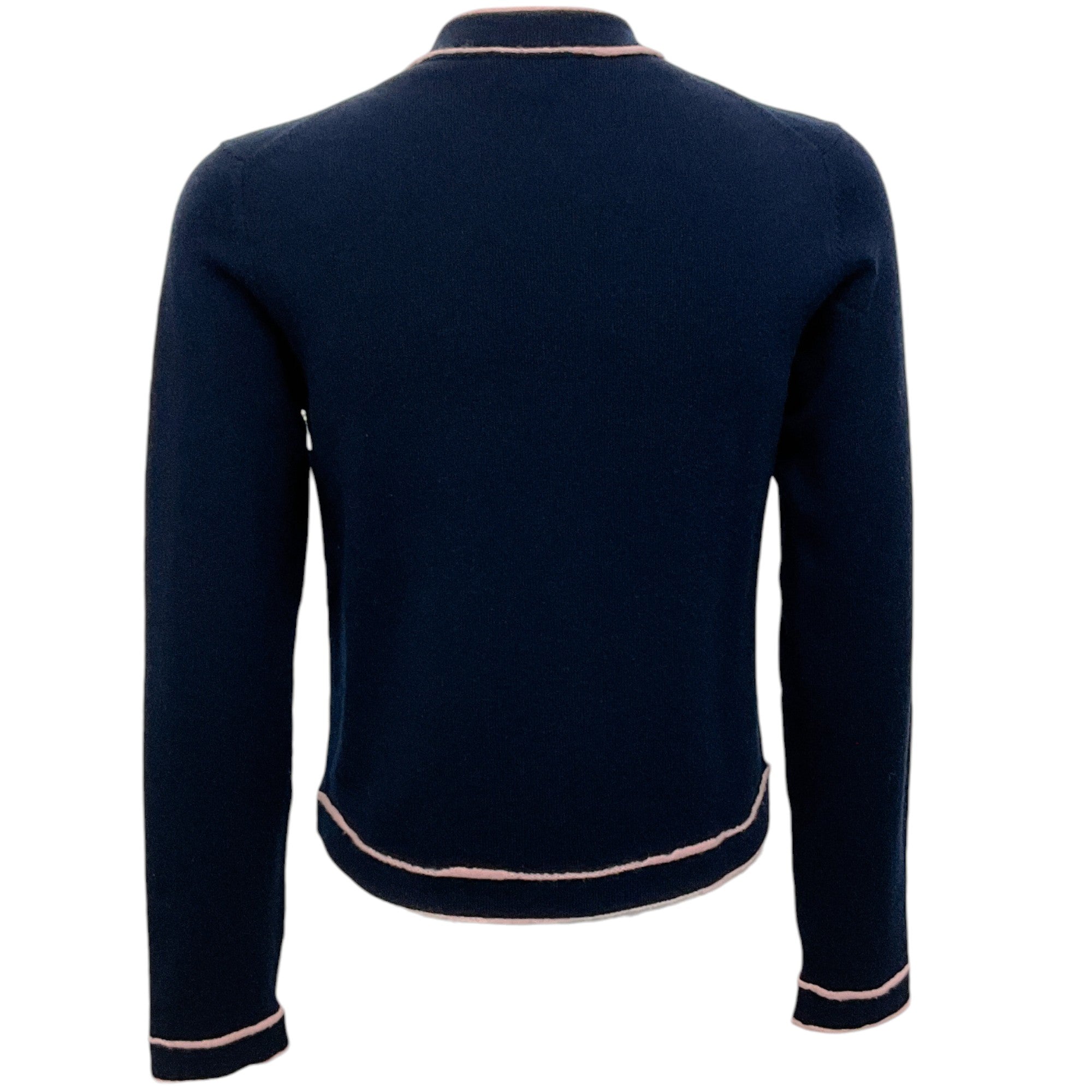 Chanel Navy Blue Cashmere Cardigan with Pink Trim