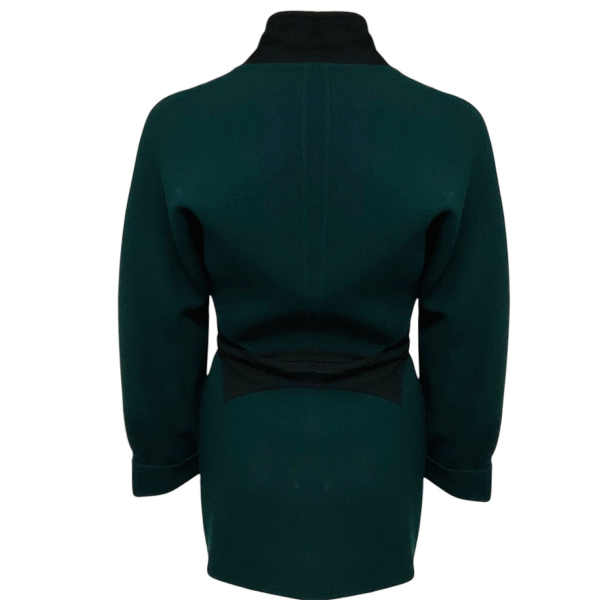 Geoffrey Beene Vintage Dark Green / Black Zip Front Wool Gauze Jacket with Belt