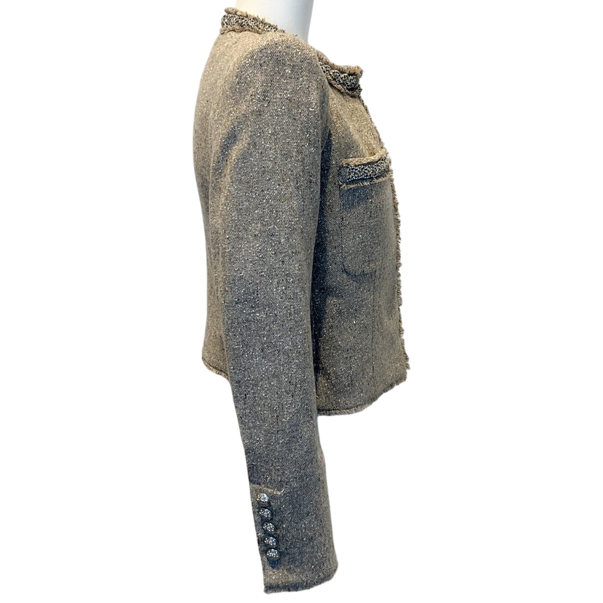 Veronica Beard Stone Metallic Tweed Orris Jacket with Crystal Trim