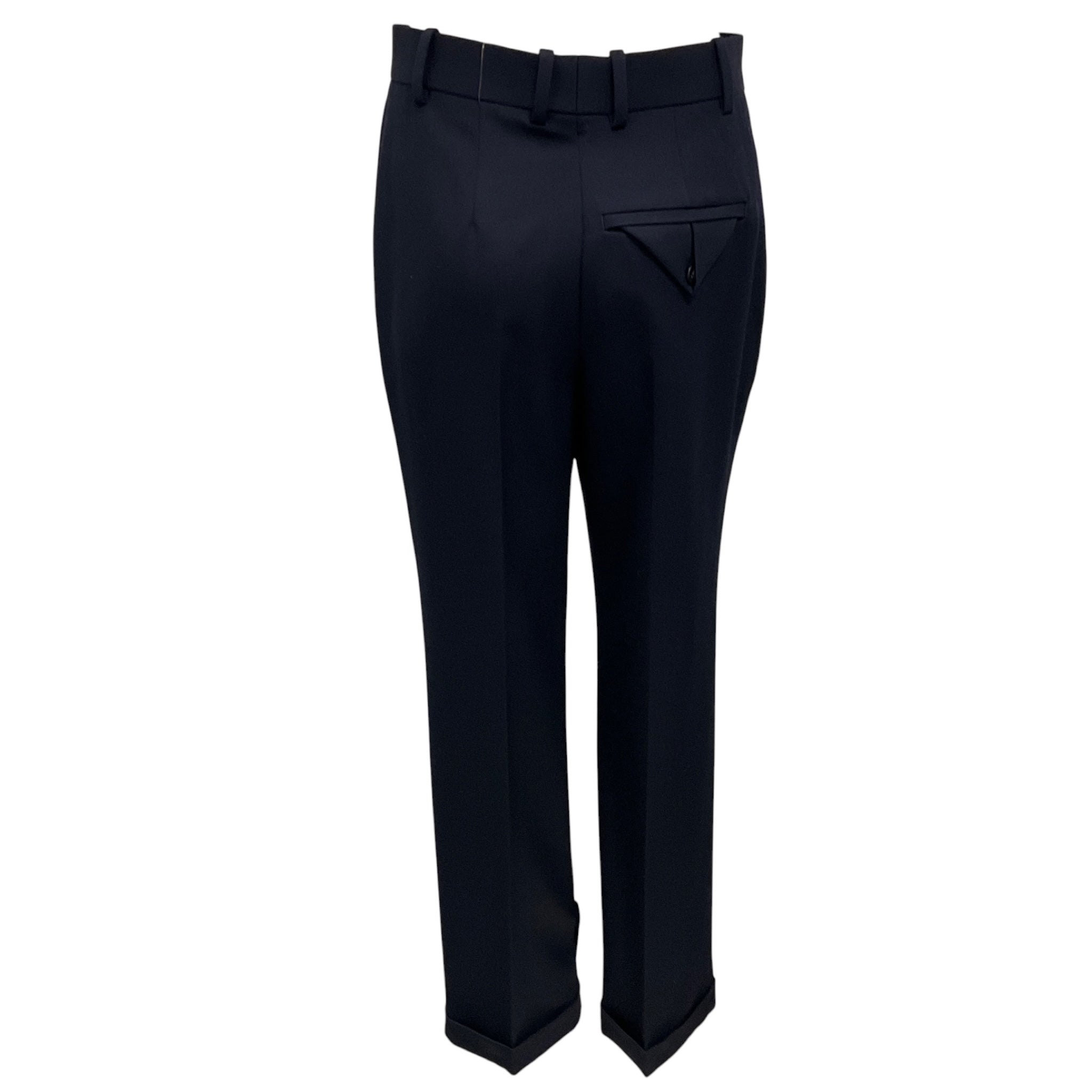 Bottega Veneta Navy Wool Gabardine Straight Fit Classic Trousers