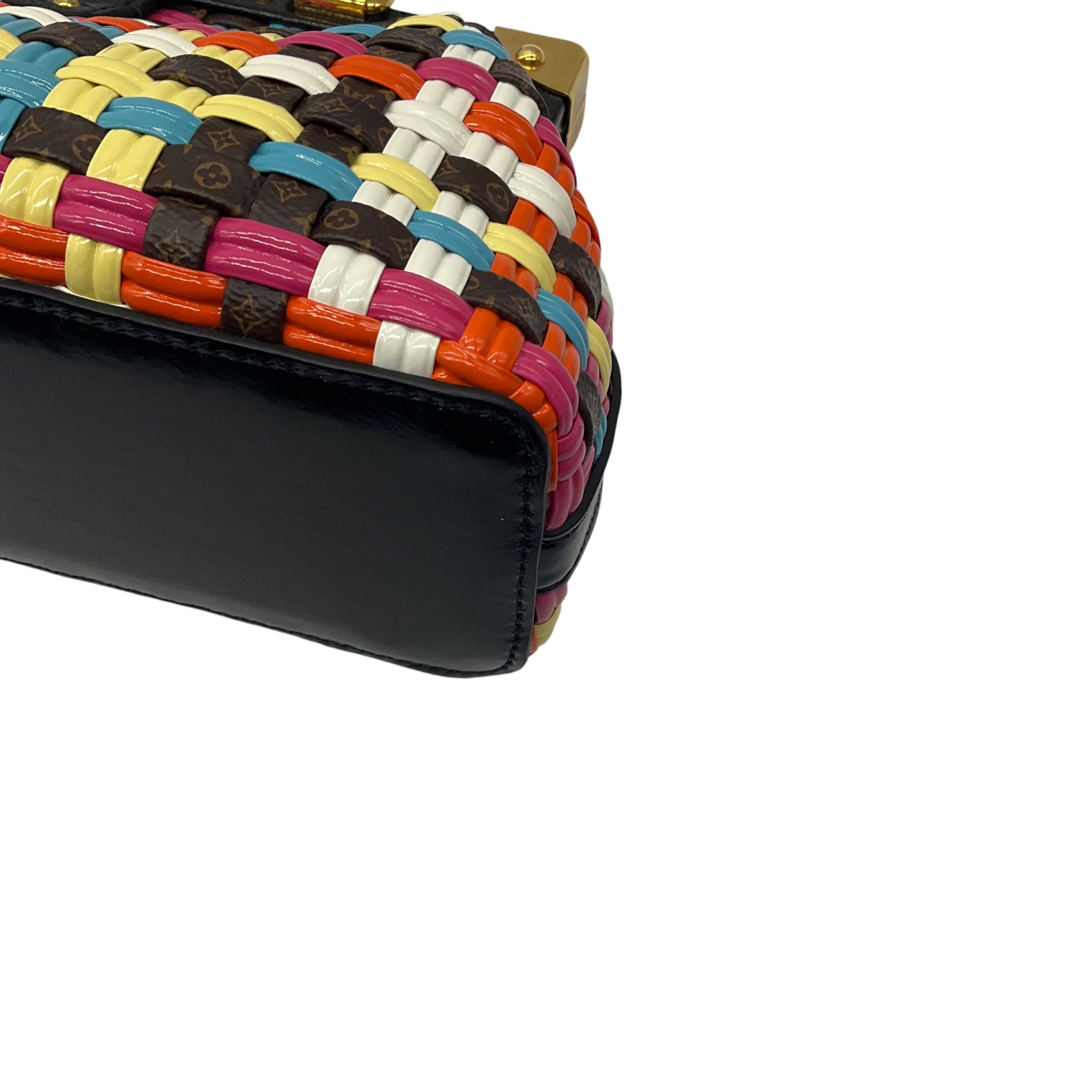 Louis Vuitton Multicolor Calfskin Trim Woven Coated Textile Monogram LV Cafe Clutch Handbag