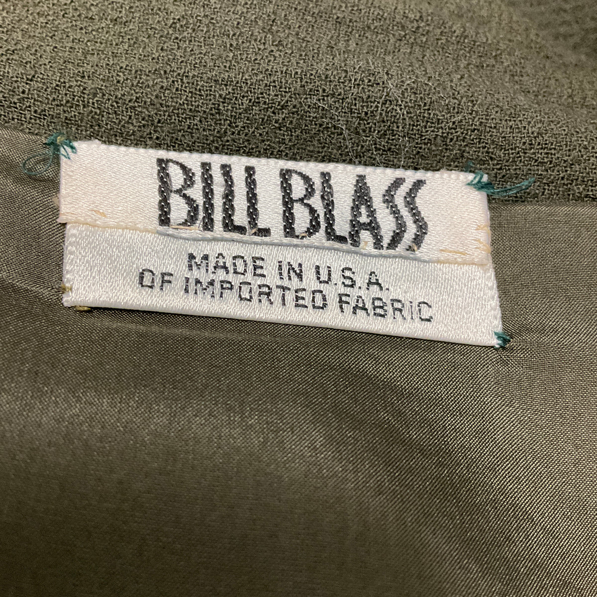 Bill Blass Vintage Olive Green Long Sleeved Zip Front Wool Gauze Dress