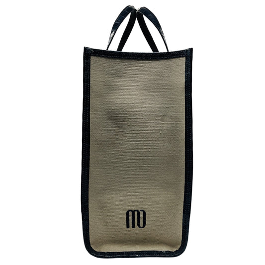 Maria Oliver Beige / Navy Blue Linen and Crocodile Martina Tote Bag