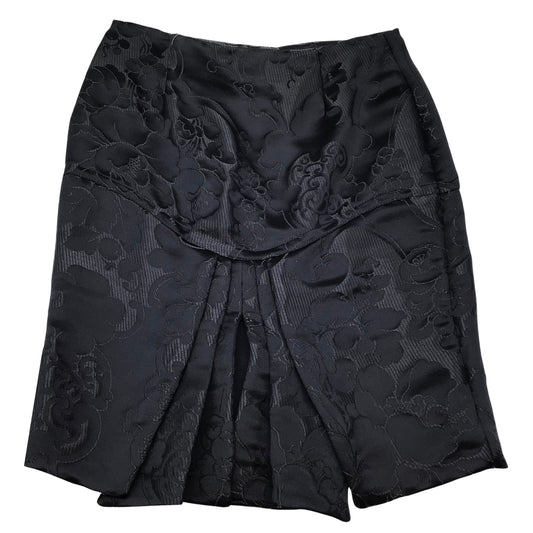 Gucci Navy Blue Pleated Detail Silk Satin Jacquard Skirt