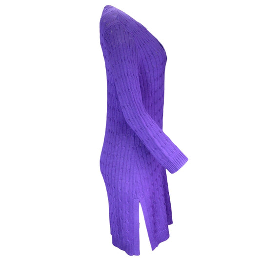 Ralph Lauren Black Label Purple Long Sleeved V-Neck Cable Knit Midi Dress