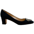 Load image into Gallery viewer, Manolo Blahnik Black Satin Okkato Pumps
