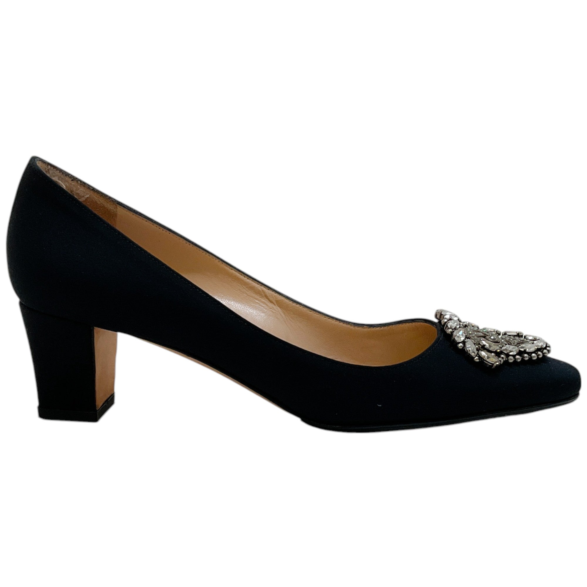 Manolo Blahnik Black Satin Okkato Pumps