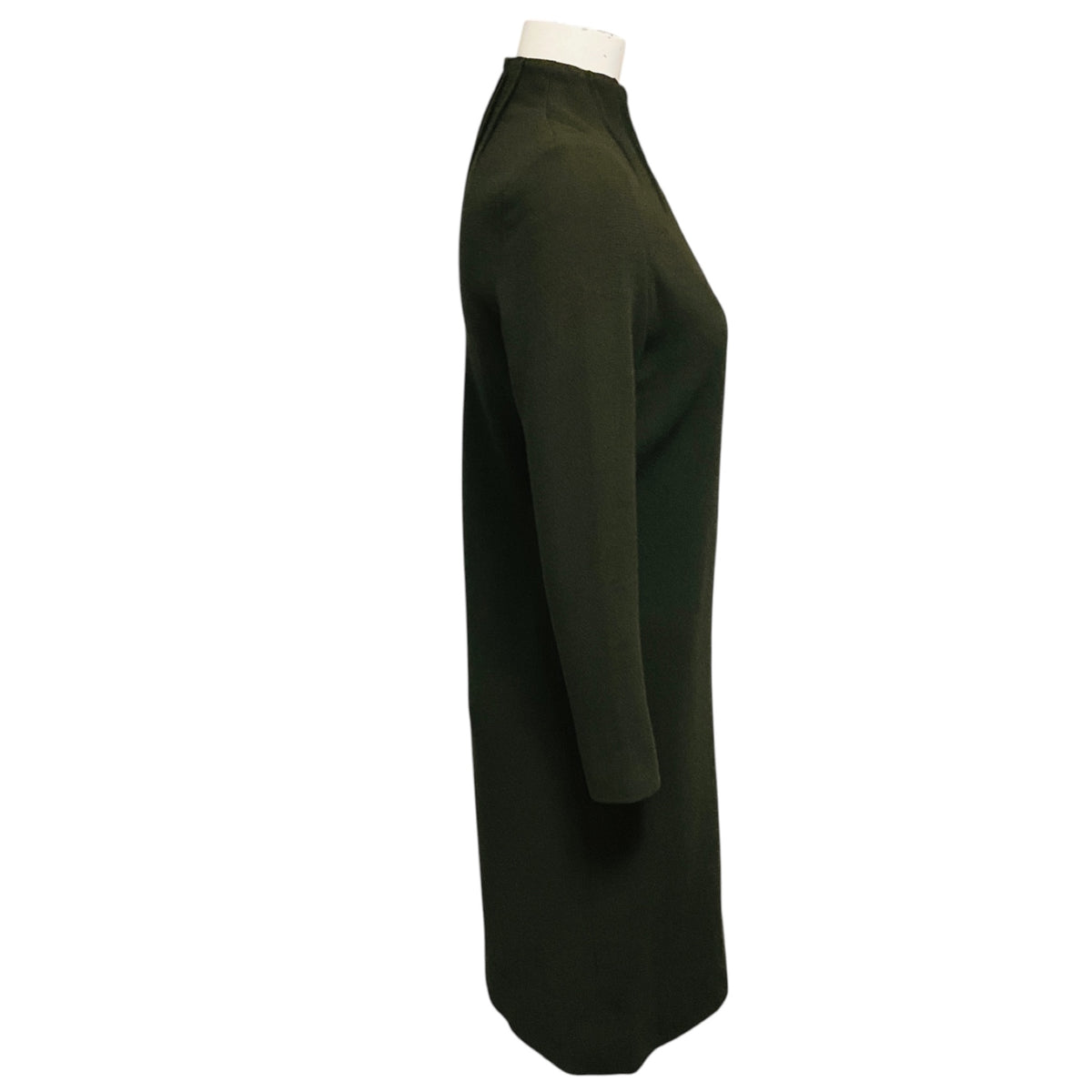 Bill Blass Vintage Olive Green Long Sleeved Zip Front Wool Gauze Dress