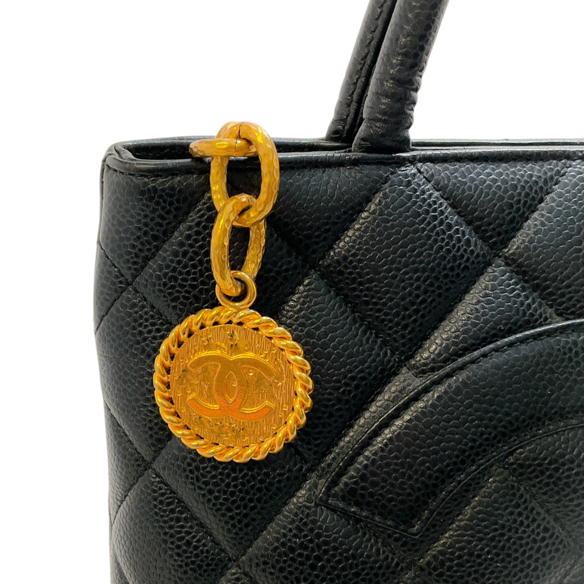 Chanel Black Quilted Caviar Medallion Tote