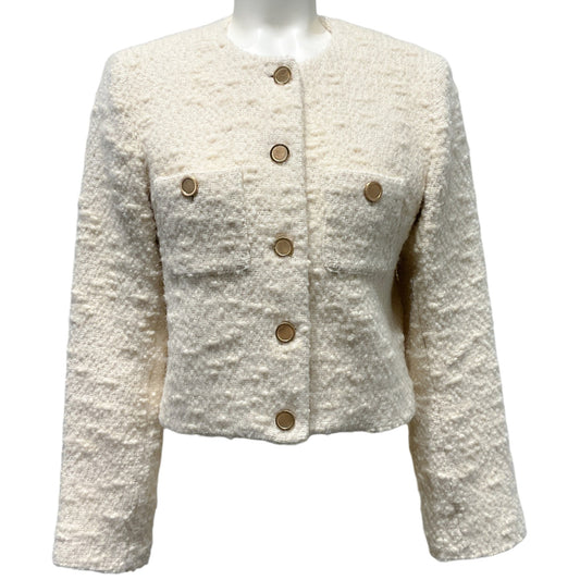 Frame Ecru Tweed Button Front Cropped Jacket
