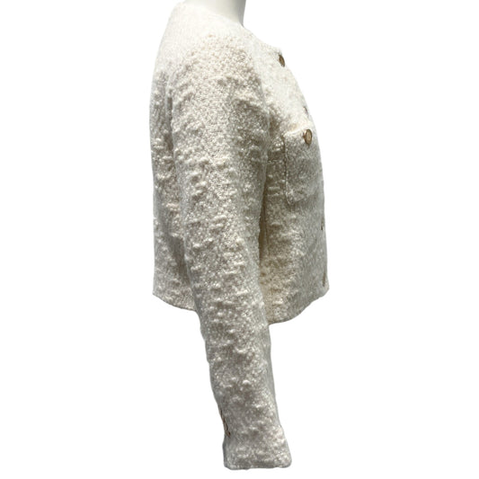 Frame Ecru Tweed Button Front Cropped Jacket