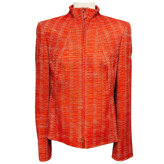 Akris Red / Beige Woven Ribbon Zip Front Jacket
