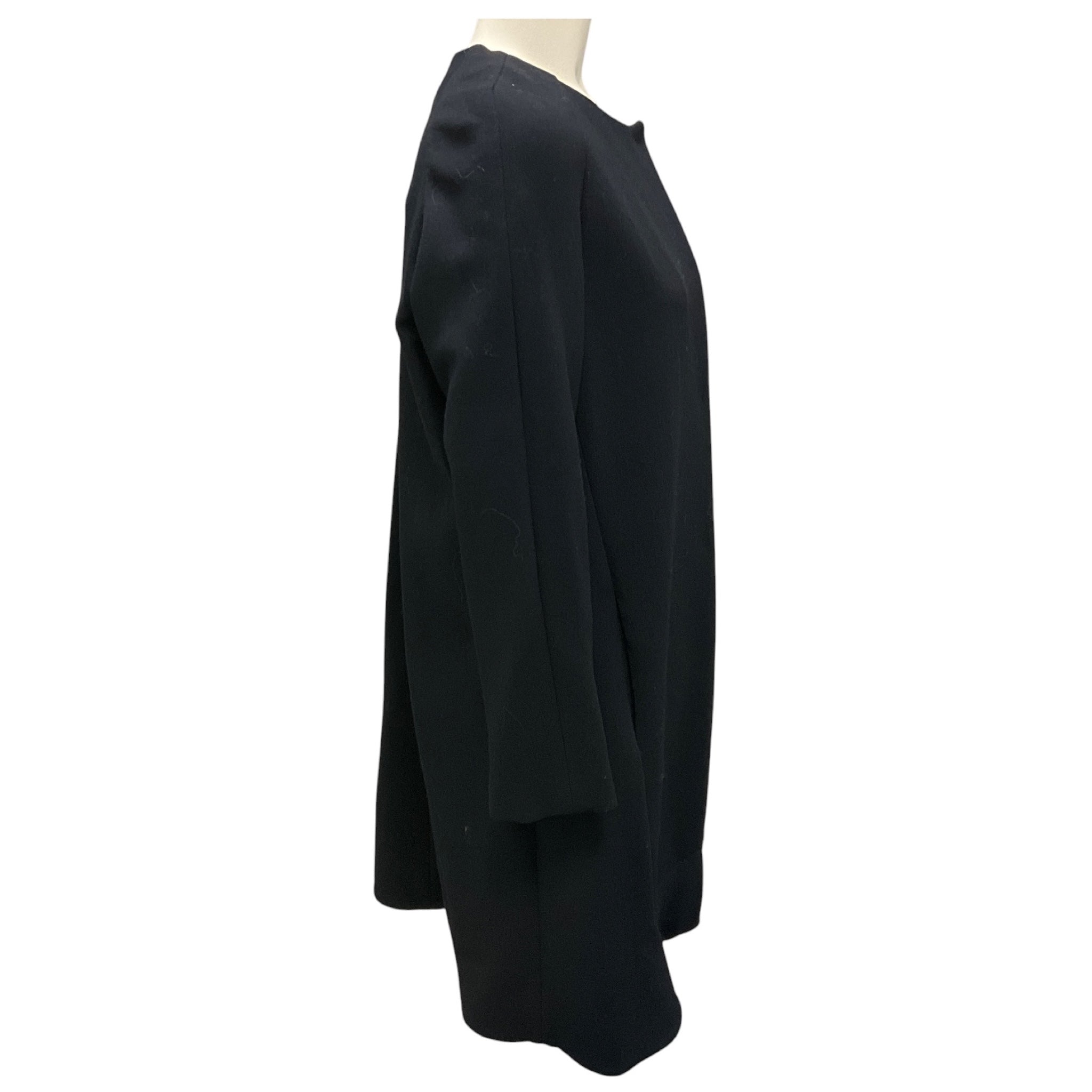 Marni Navy Collarless Round Neck Ruffled Hem Wool Coat