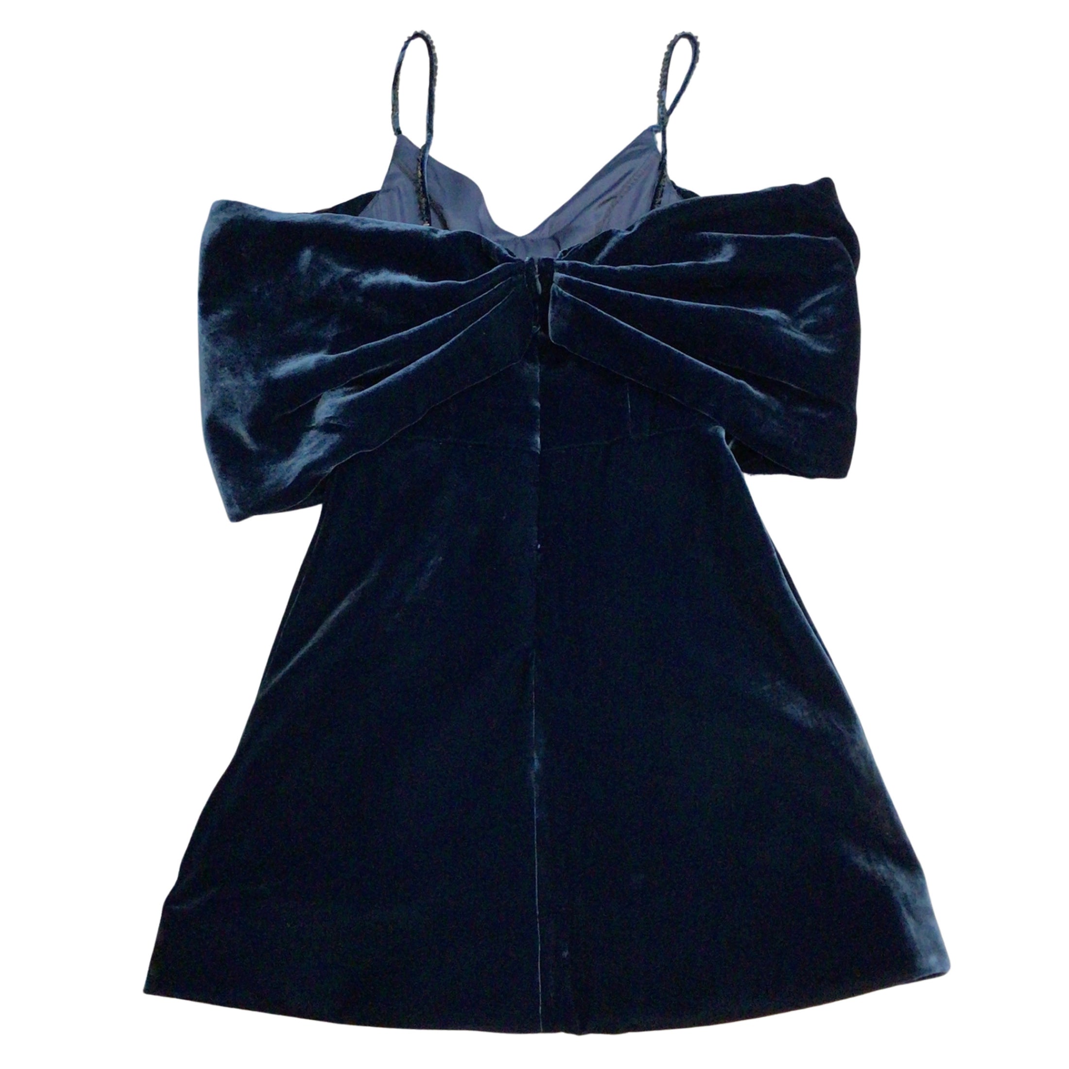 Leo Lin Sofia Midnight Blue Velvet Bow Mini Dress