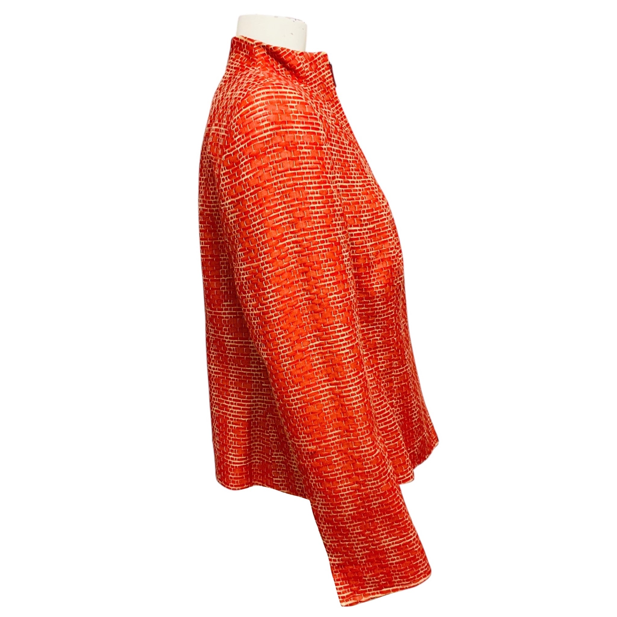 Akris Red / Beige Woven Ribbon Zip Front Jacket