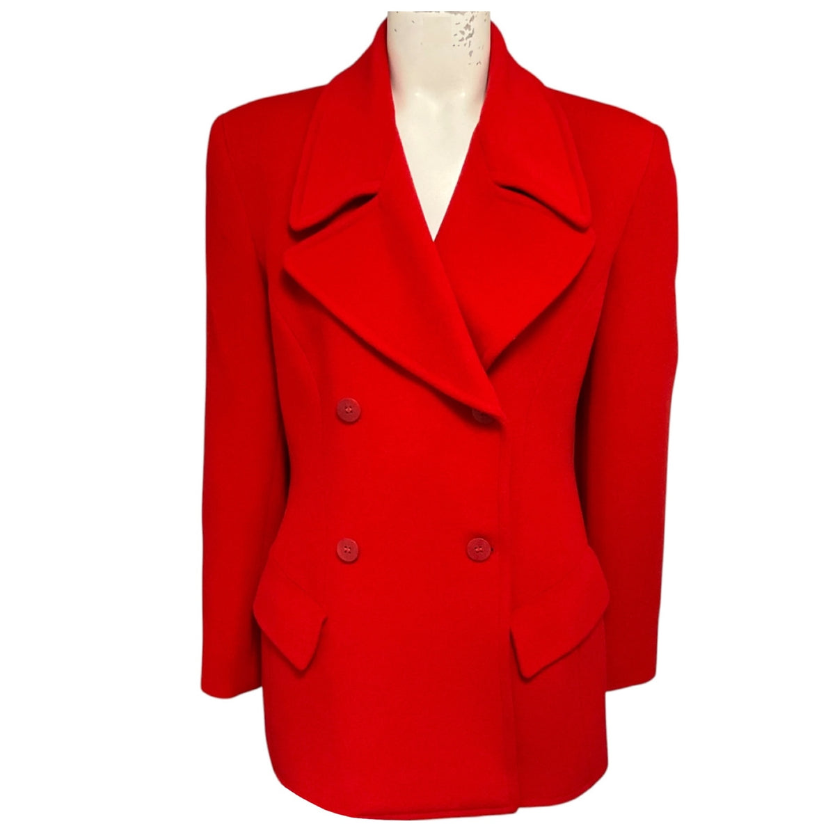 Donna Karan Essentials Vintage Red Double Breasted Angora and Wool Blazer