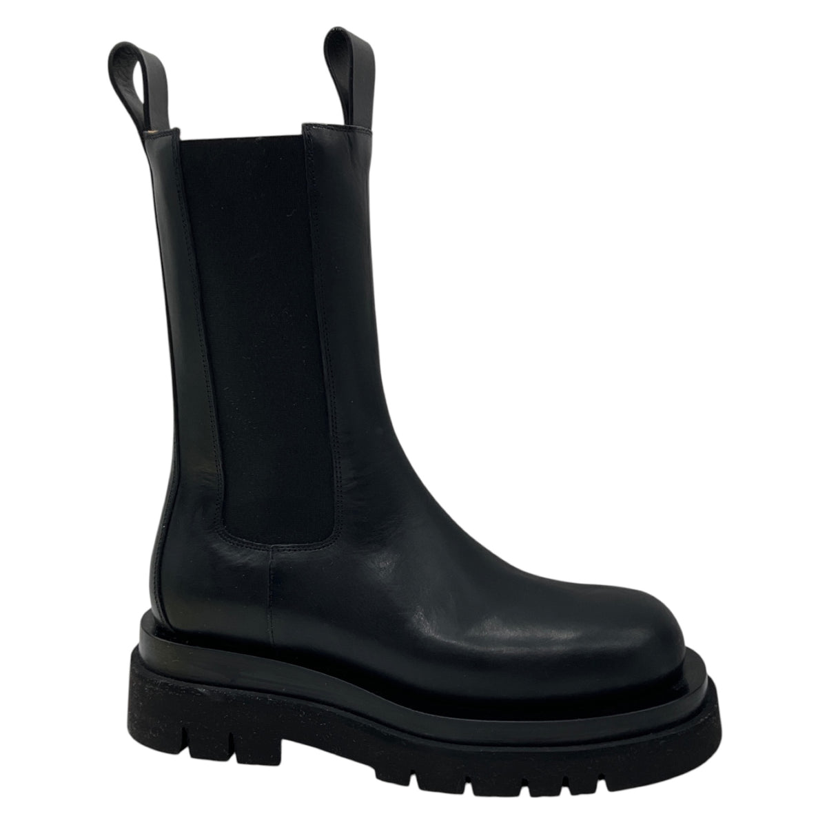 Bottega Veneta Black Chunky Lug Sole Leather Pull On Chelsea Ankle Boots