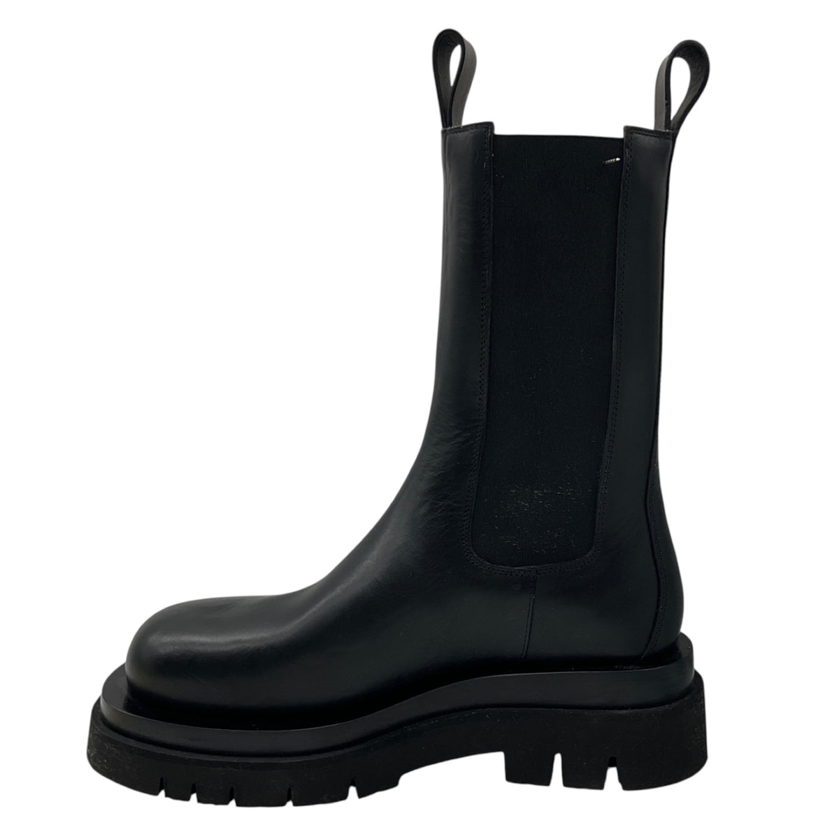 Bottega Veneta Black Chunky Lug Sole Leather Pull On Chelsea Ankle Boots