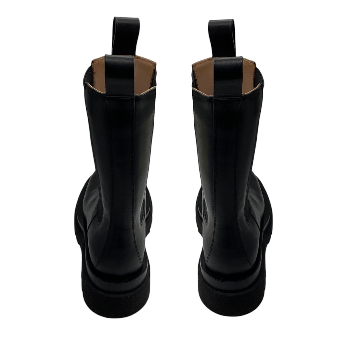 Bottega Veneta Black Chunky Lug Sole Leather Pull On Chelsea Ankle Boots