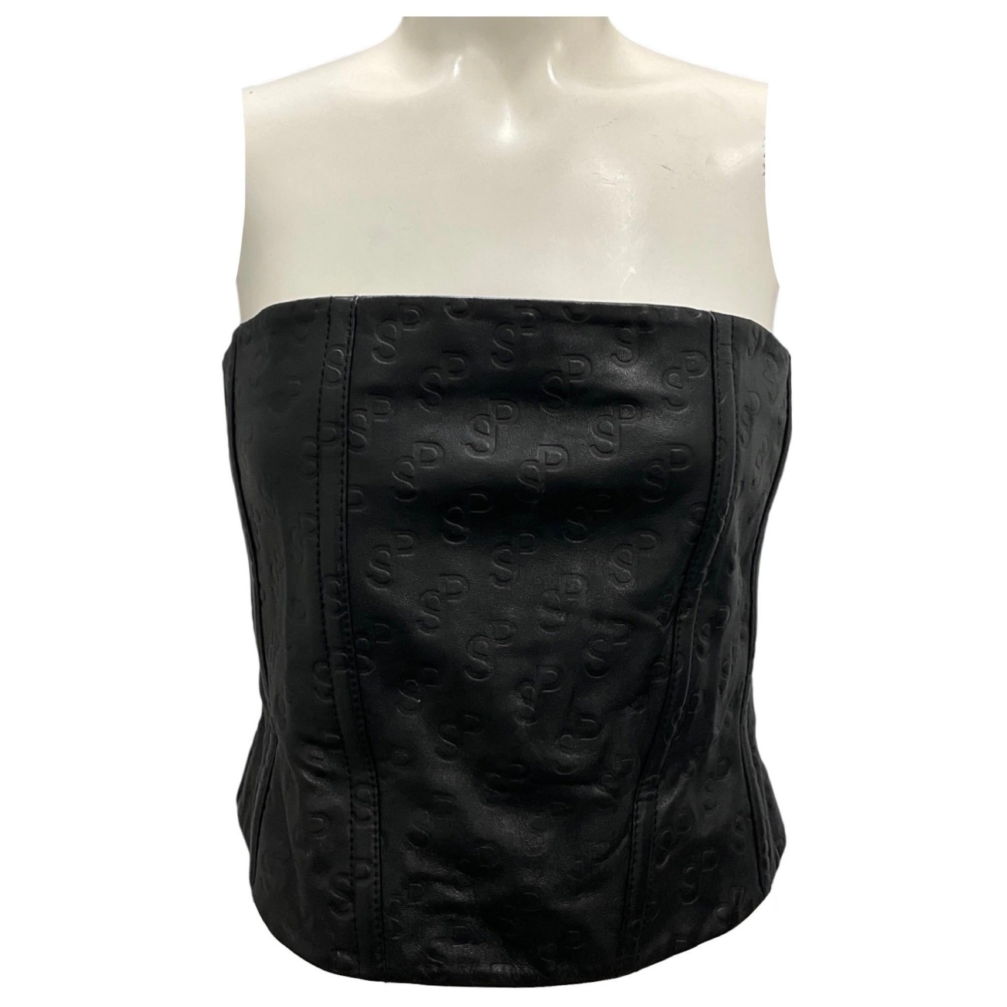 Saks Potts Black Lamb Leather Tattoo Corset Top