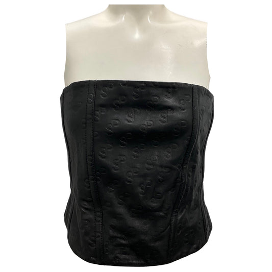 Saks Potts Black Lamb Leather Tattoo Corset Top
