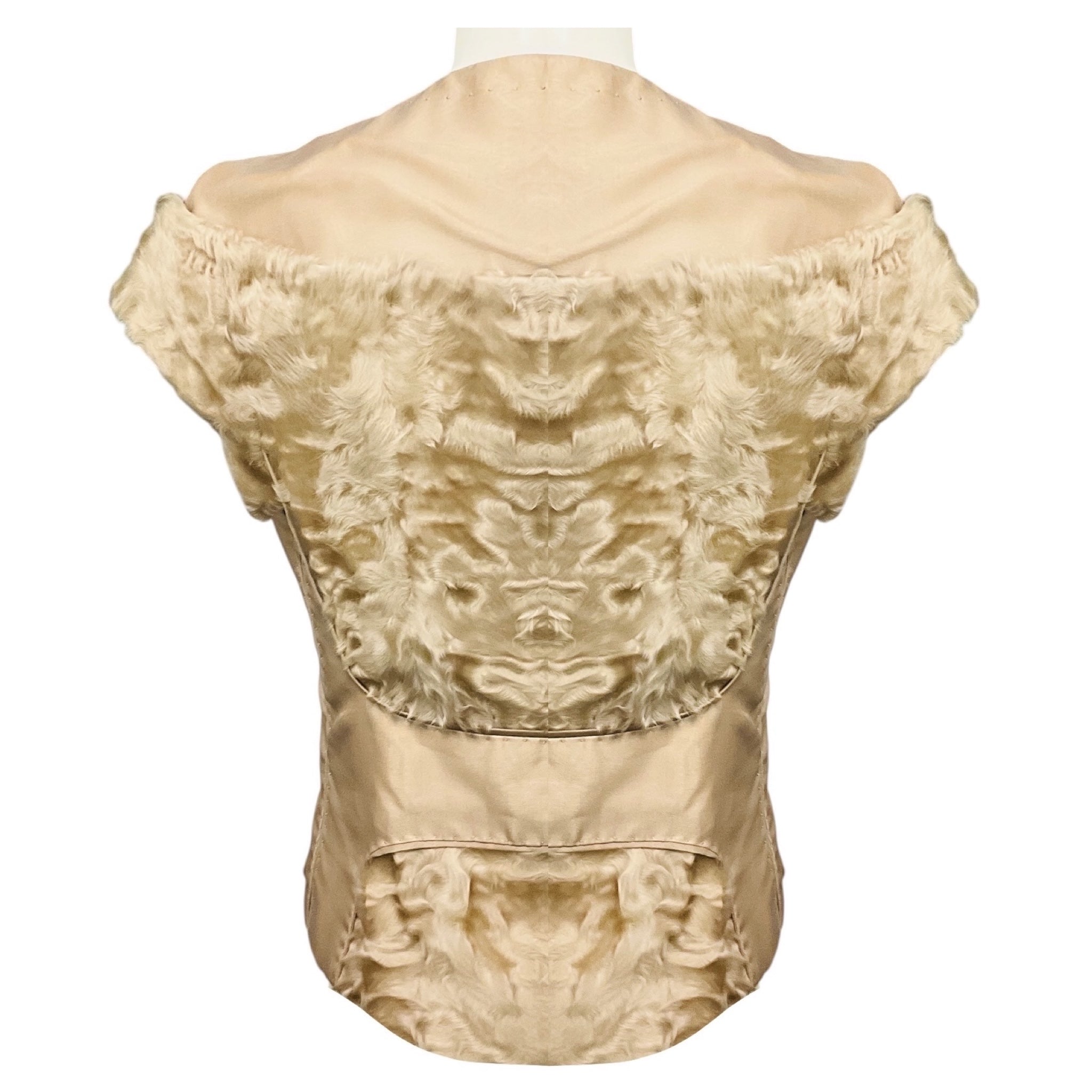 J. Mendel Beige Broadtail Lamb Fur and Silk Organza Vest