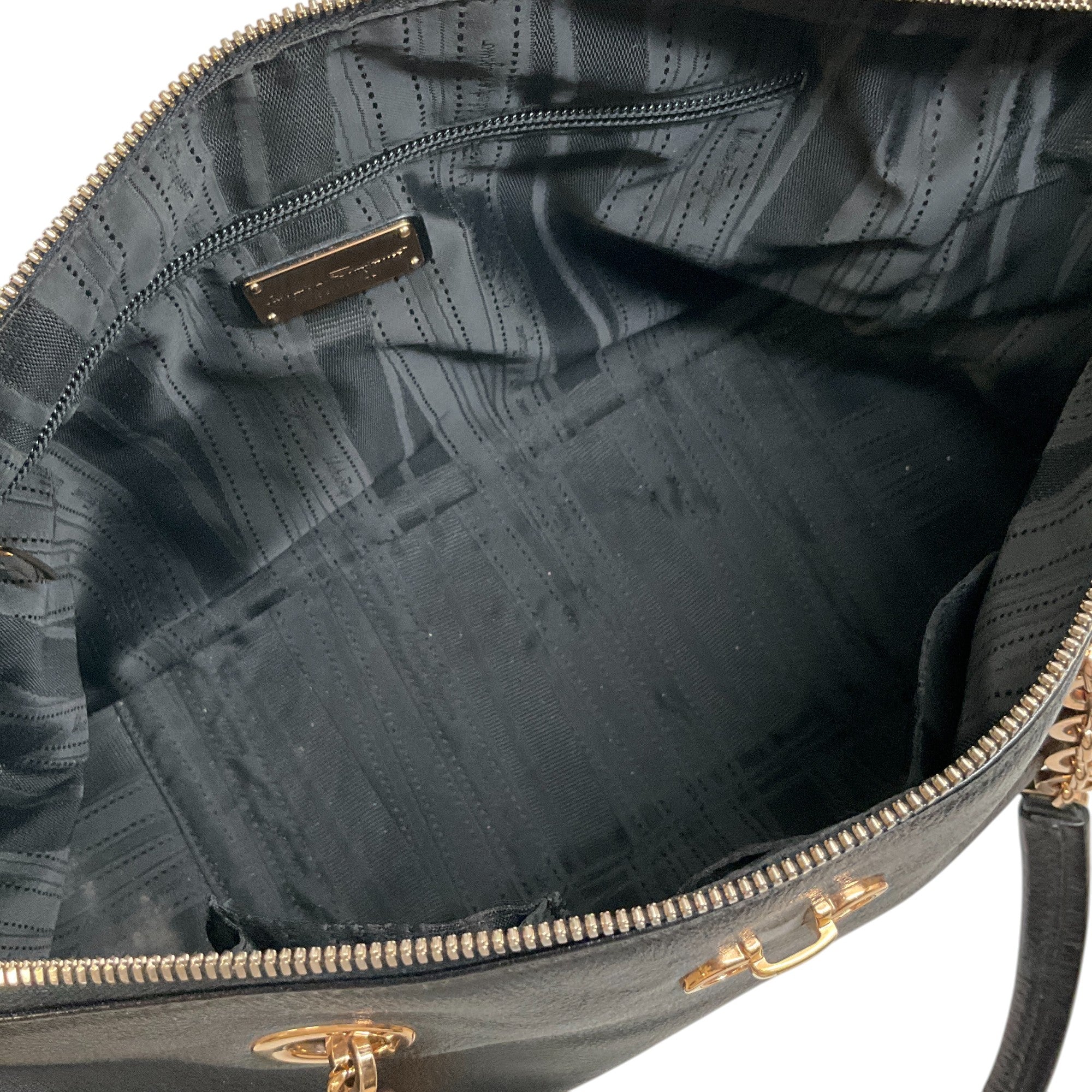 Salvatore Ferragamo Black Leather Double Gancio Bag