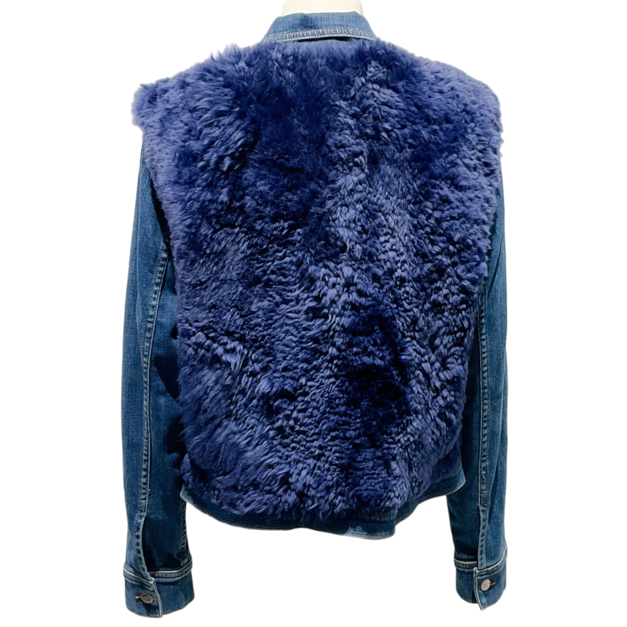 L'Agence Blue Denim Carolina Jacket with Blue Shearling Vest Overlay