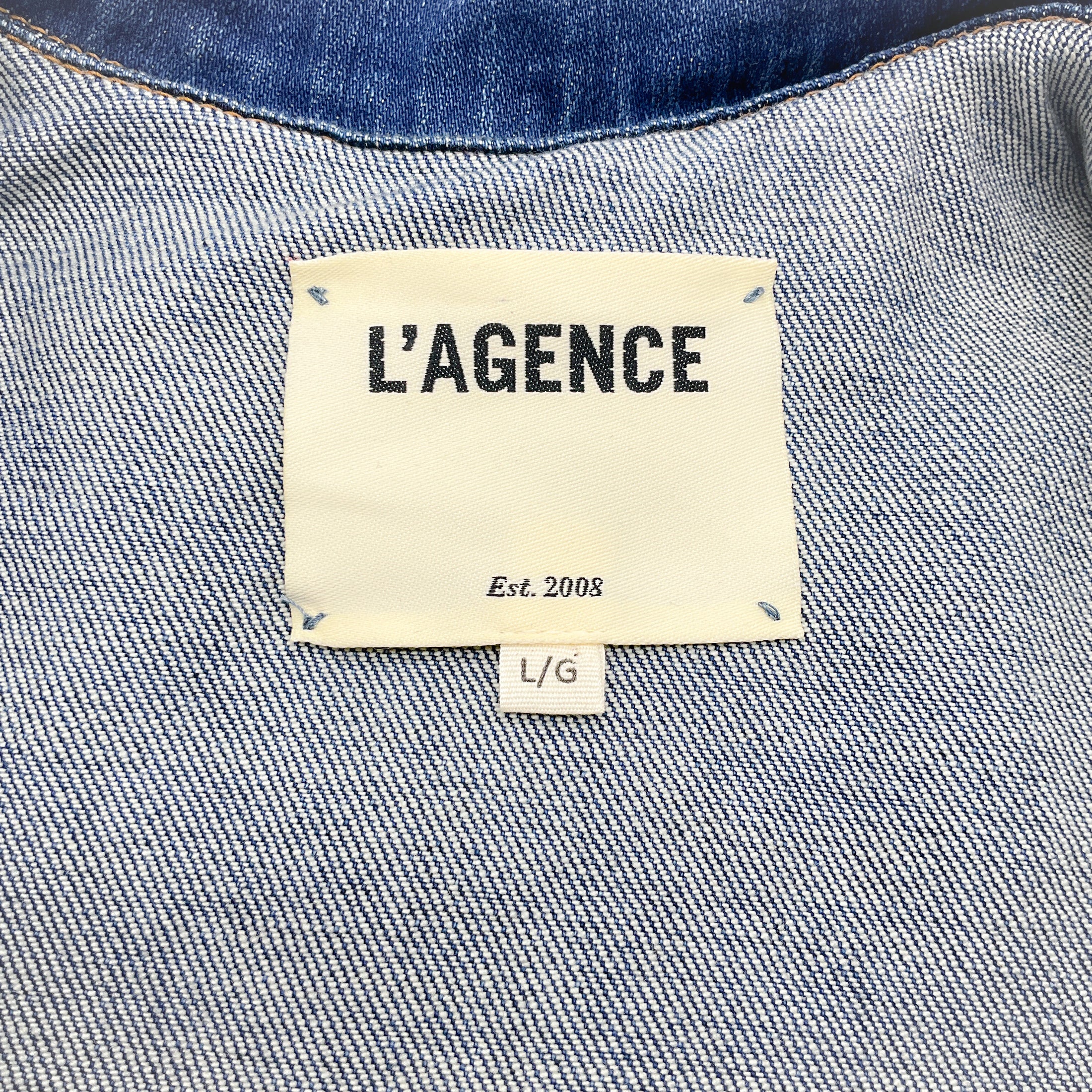 L'Agence Blue Denim Carolina Jacket with Blue Shearling Vest Overlay