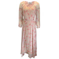 Load image into Gallery viewer, Co. Ivory / Pink / Green Multi Floral Paisley Printed Long Sleeved Silk Midi Dress
