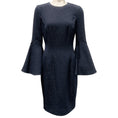 Load image into Gallery viewer, Oscar de la Renta Navy Blue Shimmer Wool Crepe Bell Sleeve Dress

