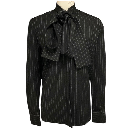 Alex Perry Black Wool Pinstripe Tie Shirt