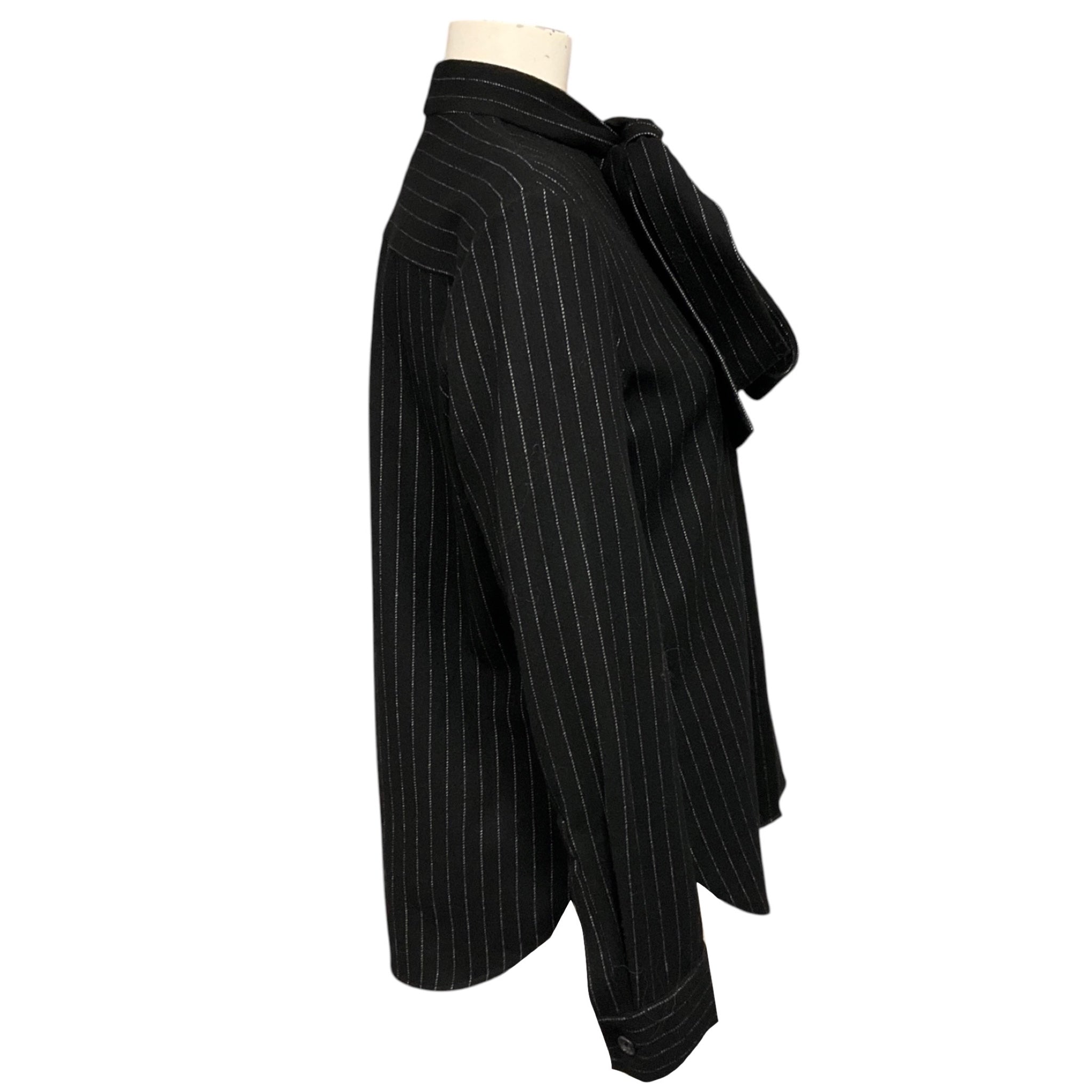 Alex Perry Black Wool Pinstripe Tie Shirt
