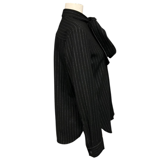 Alex Perry Black Wool Pinstripe Tie Shirt