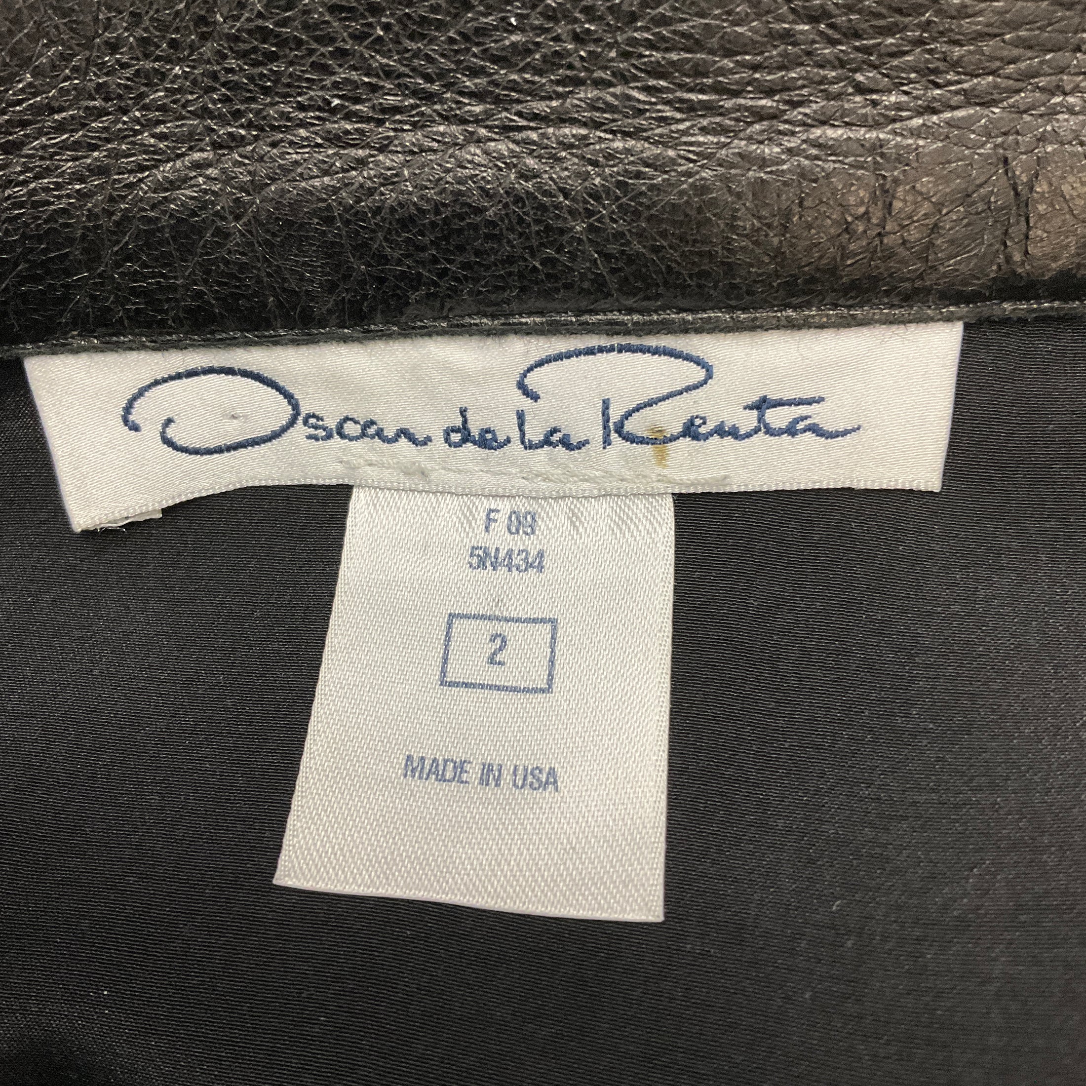 Oscar de la Renta Black Banded Leather and Suede Leather Skirt